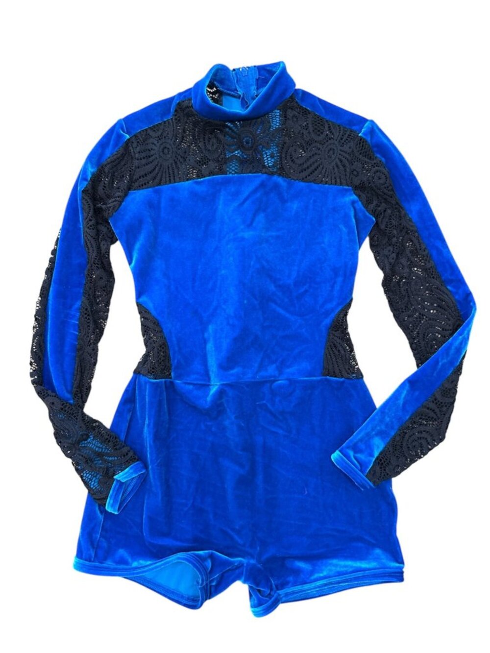 Curtain Call Blue Velvet Stretch Lace Dance Leotard Costume CLA 10-12